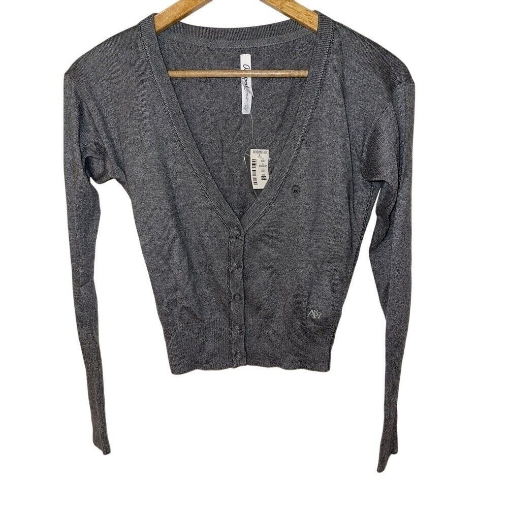 Aeropostale Sweater Cardigan Women XS V Neck Button Down Gray New With Tags
